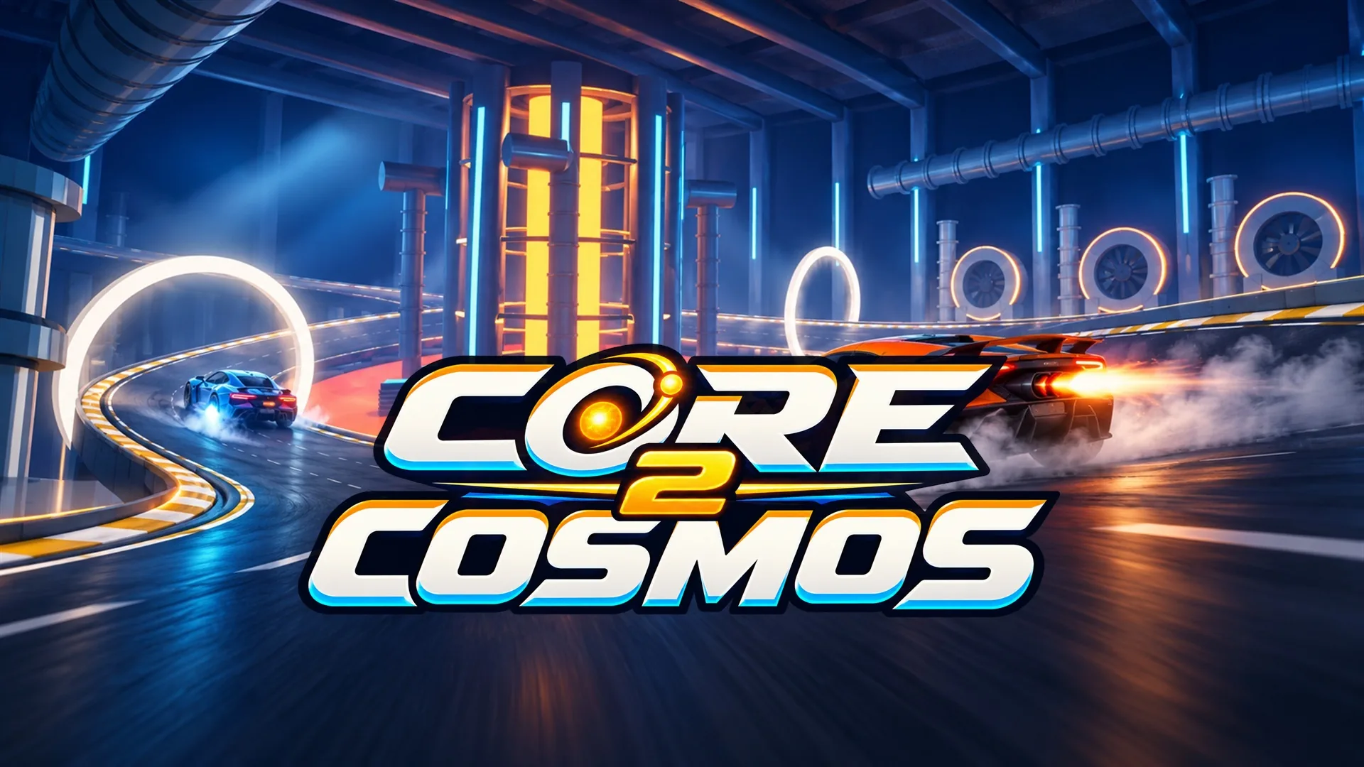 CORE 2 COSMOS — samochody wyścigowe driftują wokół rozżarzonego reaktora.